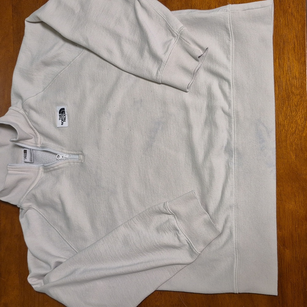 North Face Heritage Patch Sweatshirt Women XL White 1/4 Zip (with defects)